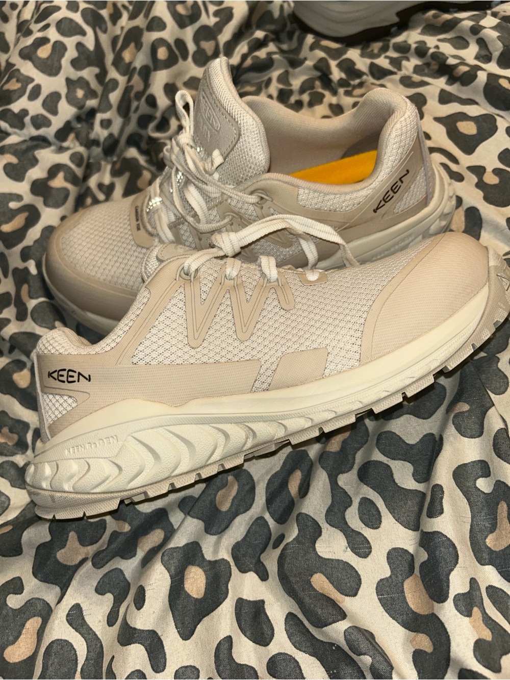 Keen Light Beige Utility Work Shoe with Yellow Insole